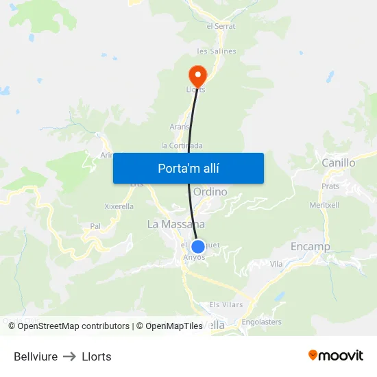 Bellviure to Llorts map