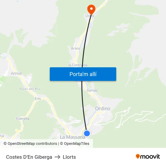 Costes D'En Giberga to Llorts map
