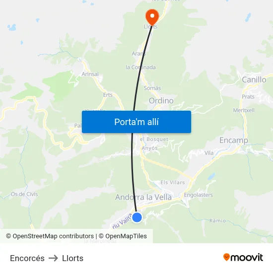 Encorcés to Llorts map