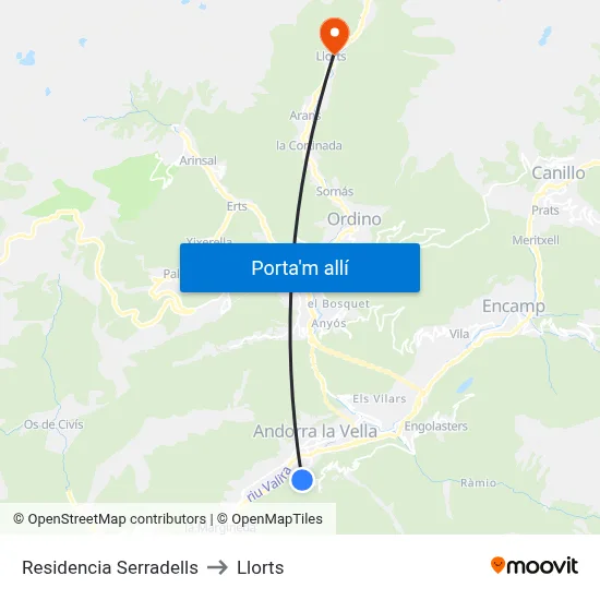 Residencia Serradells to Llorts map