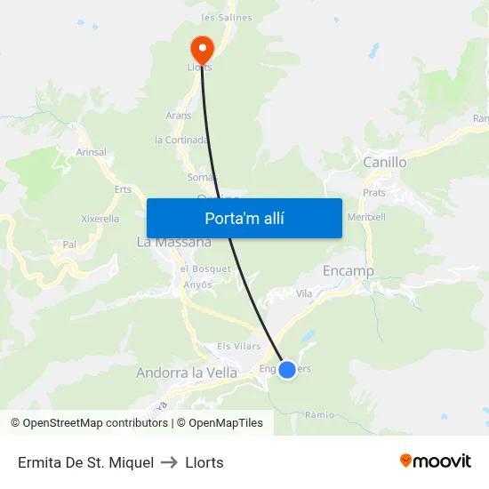 Ermita De St. Miquel to Llorts map