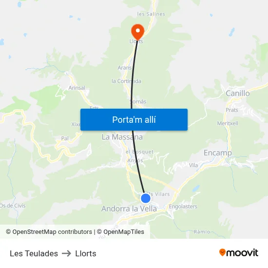 Les Teulades to Llorts map