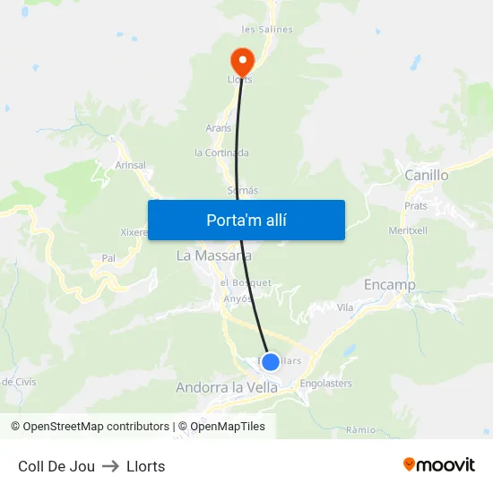 Coll De Jou to Llorts map