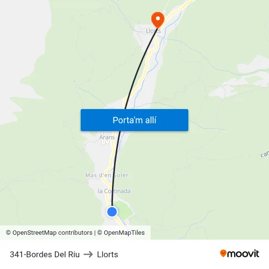 341-Bordes Del Riu to Llorts map