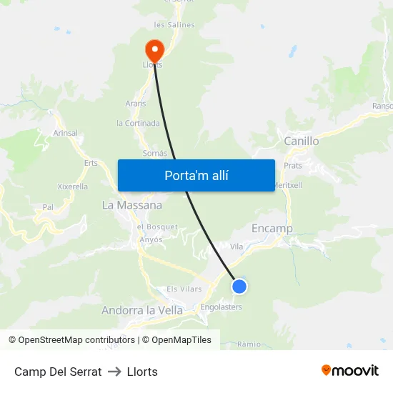Camp Del Serrat to Llorts map