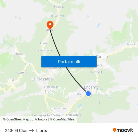 243- El Clos to Llorts map