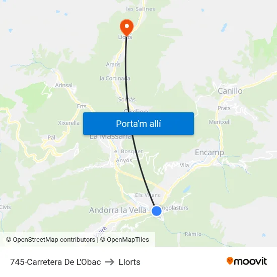 745-Carretera De L'Obac to Llorts map