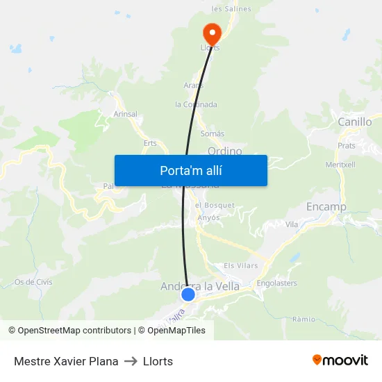 Mestre Xavier Plana to Llorts map