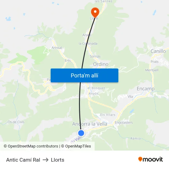 Antic Camí Ral to Llorts map