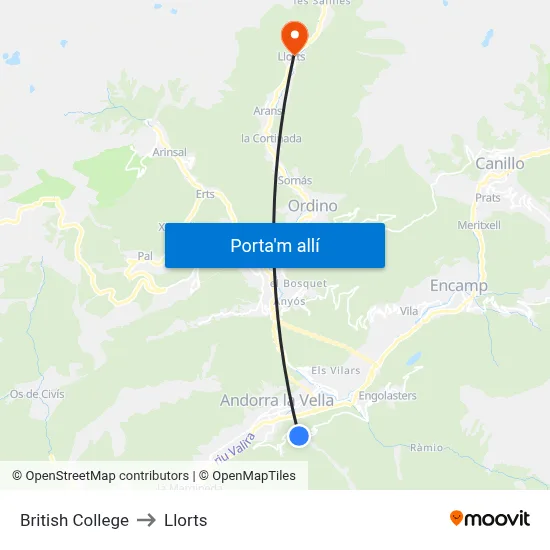 British College to Llorts map