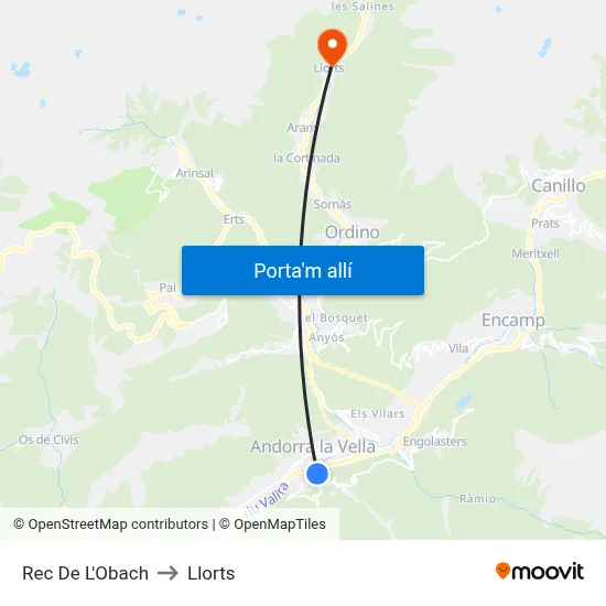 Rec De L'Obach to Llorts map