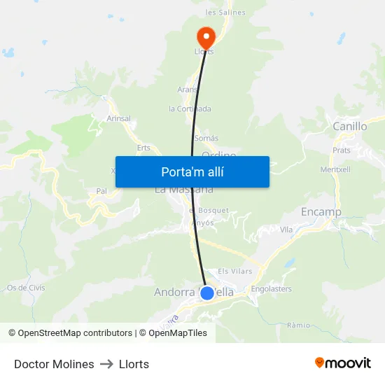 Doctor Molines to Llorts map