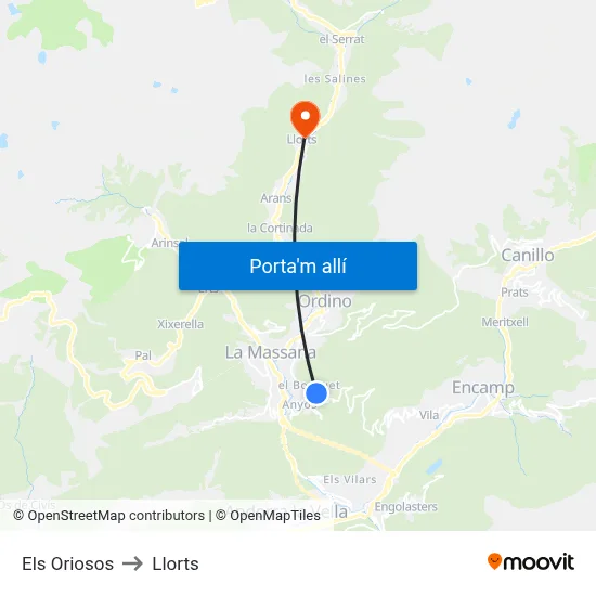 Els Oriosos to Llorts map