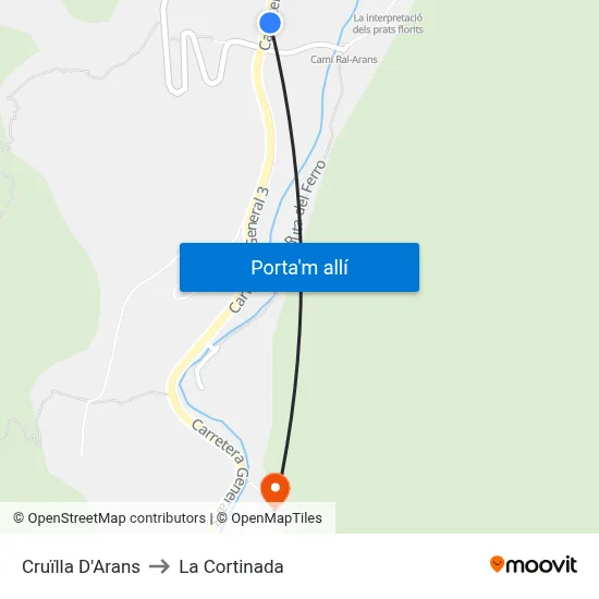 Cruïlla D'Arans to La Cortinada map
