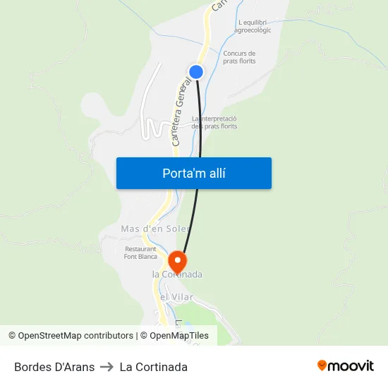 Bordes D'Arans to La Cortinada map