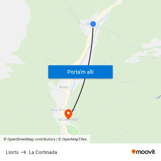 Llorts to La Cortinada map