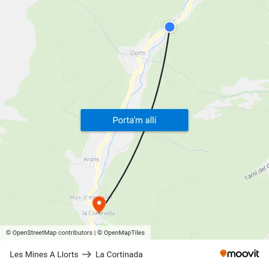 Les Mines A Llorts to La Cortinada map