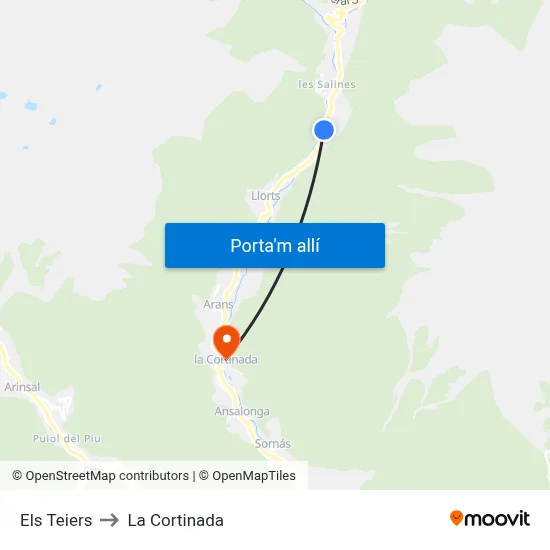 Els Teiers to La Cortinada map