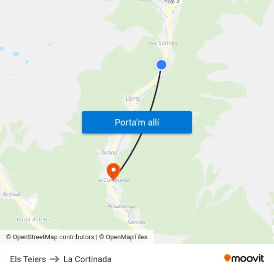 Els Teiers to La Cortinada map