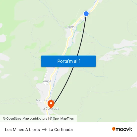 Les Mines A Llorts to La Cortinada map
