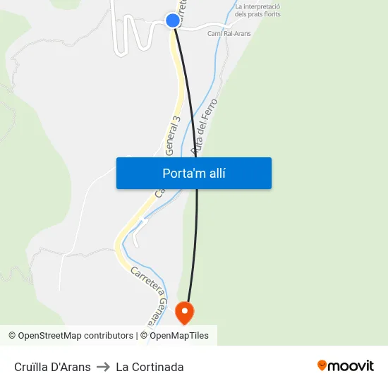 Cruïlla D'Arans to La Cortinada map