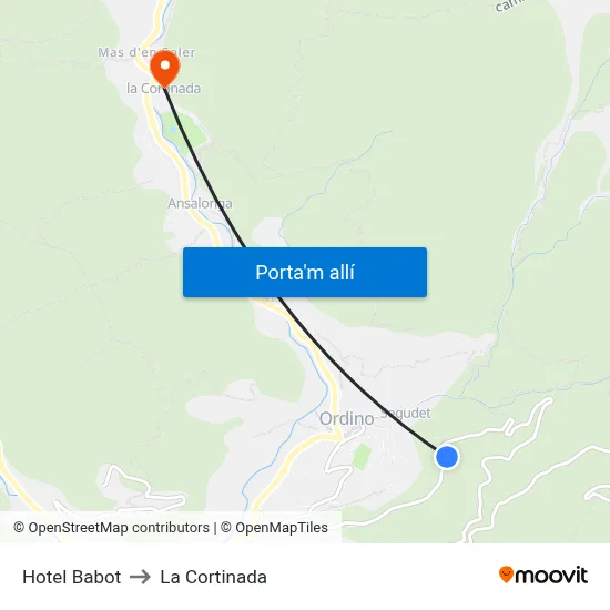 Hotel Babot to La Cortinada map