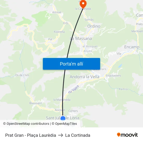 Prat Gran - Plaça Laurèdia to La Cortinada map