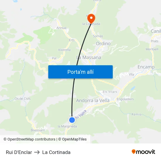 Rui D'Enclar to La Cortinada map