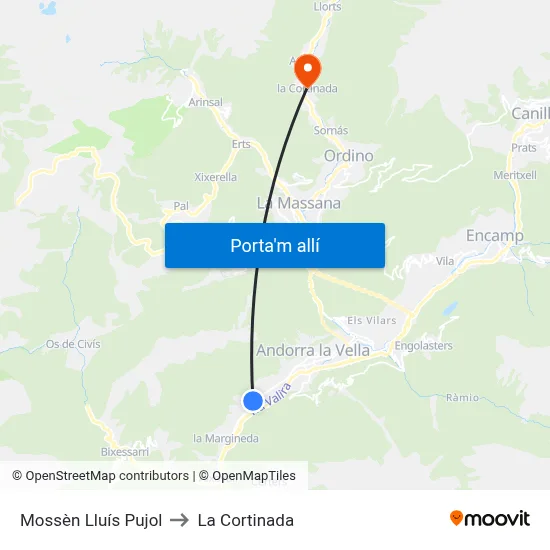 Mossèn Lluís Pujol to La Cortinada map