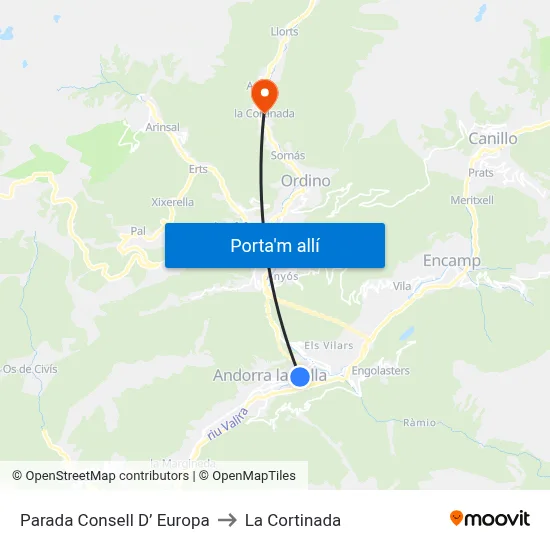 Parada Consell D’ Europa to La Cortinada map
