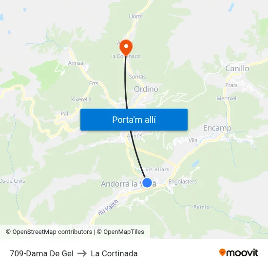 709-Dama De Gel to La Cortinada map