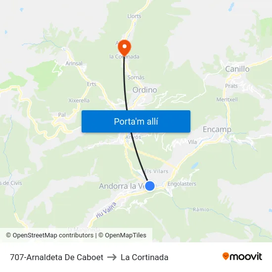 707-Arnaldeta De Caboet to La Cortinada map