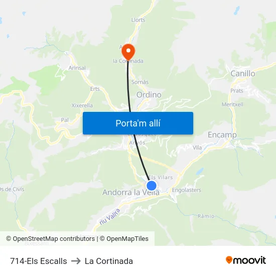 714-Els Escalls to La Cortinada map
