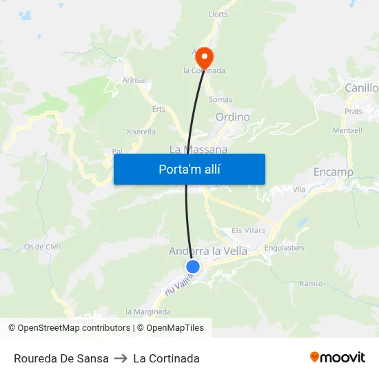 Roureda De Sansa to La Cortinada map