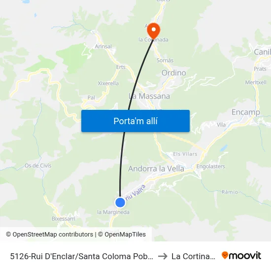 5126-Rui D'Enclar/Santa Coloma Pobles to La Cortinada map