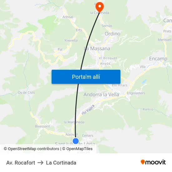 Av. Rocafort to La Cortinada map