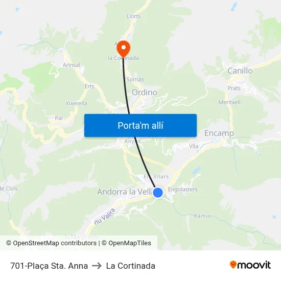 701-Plaça Sta. Anna to La Cortinada map