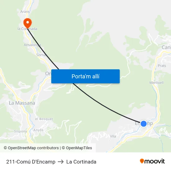 211-Comú D'Encamp to La Cortinada map
