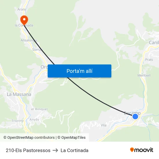 210-Els Pastoressos to La Cortinada map