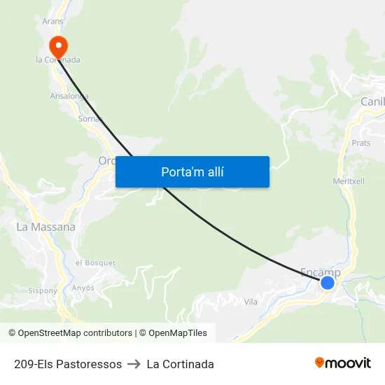 209-Els Pastoressos to La Cortinada map