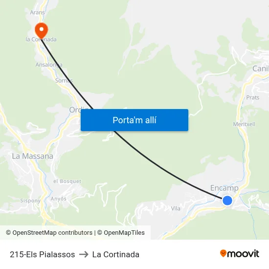 215-Els Pialassos to La Cortinada map