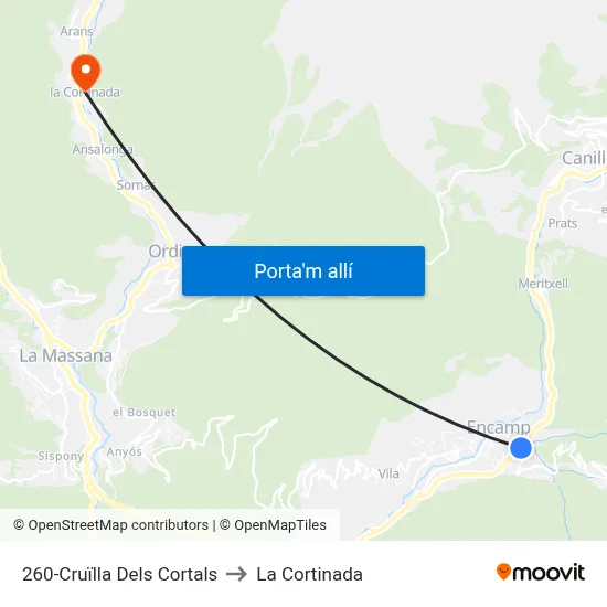 260-Cruïlla Dels Cortals to La Cortinada map
