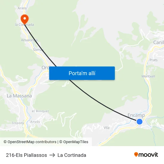 216-Els Piallassos to La Cortinada map