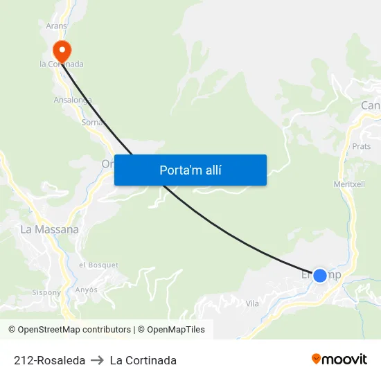 212-Rosaleda to La Cortinada map
