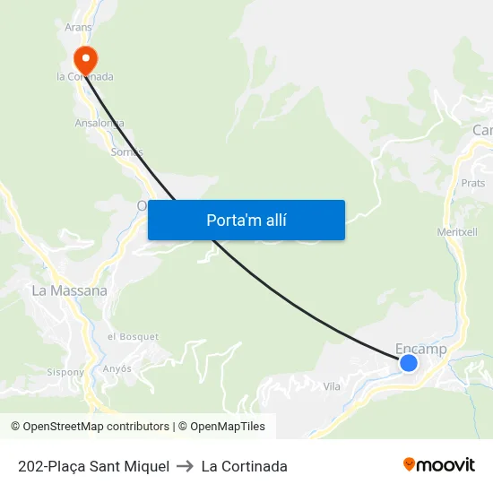 202-Plaça Sant Miquel to La Cortinada map