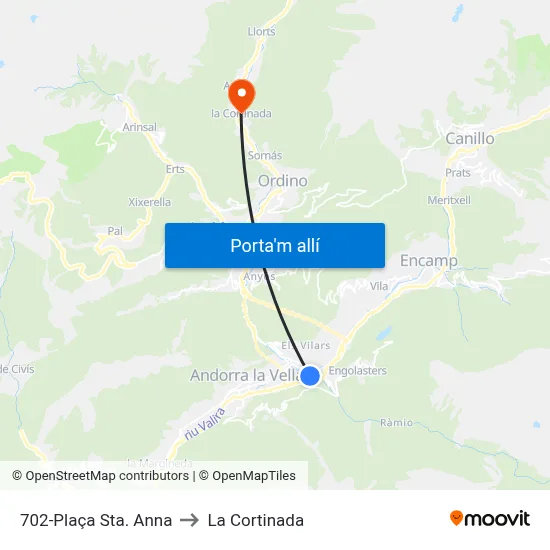 702-Plaça Sta. Anna to La Cortinada map