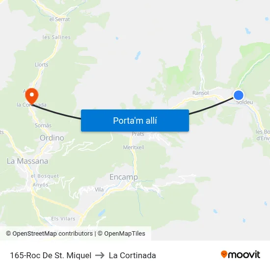 165-Roc De St. Miquel to La Cortinada map