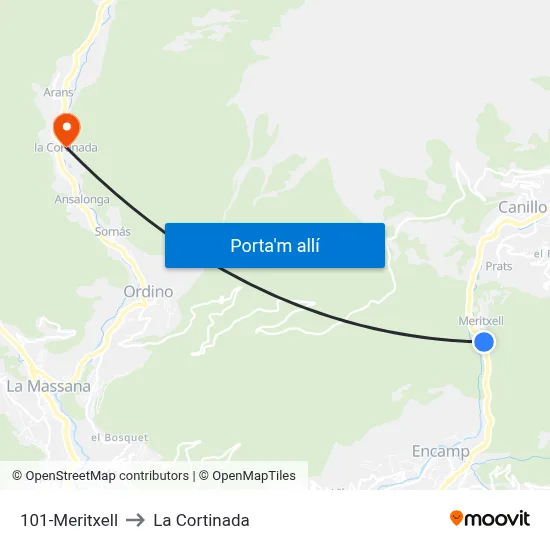101-Meritxell to La Cortinada map
