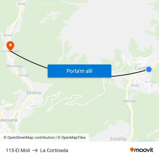 115-El Molí to La Cortinada map