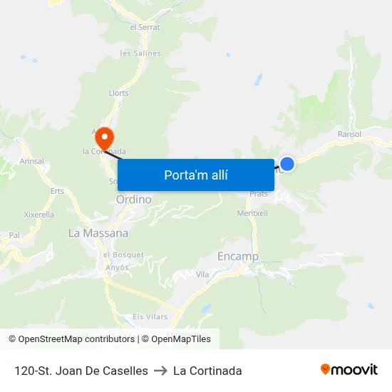 120-St. Joan De Caselles to La Cortinada map